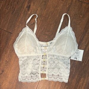 White Lace Bralette with Gold Accents